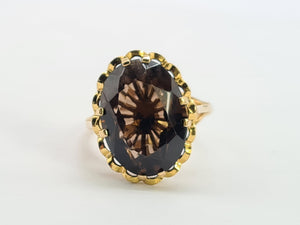 0492: Vintage: 9ct Gold Smokey Quartz Solitaire Ring- Date Mark 1973