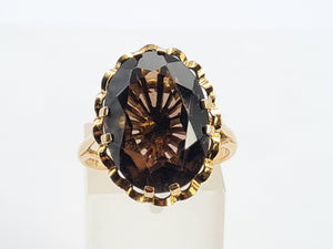 0492: Vintage: 9ct Gold Smokey Quartz Solitaire Ring- Date Mark 1973