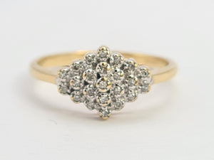 0232: Vintage: 9ct Gold 23 Round Cut Diamonds Dress Ring- petite, sparkling, eye- catching