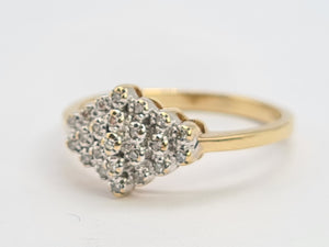 0232: Vintage: 9ct Gold 23 Round Cut Diamonds Dress Ring- petite, sparkling, eye- catching