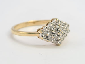 0232: Vintage: 9ct Gold 23 Round Cut Diamonds Dress Ring- petite, sparkling, eye- catching