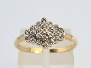 0232: Vintage: 9ct Gold 23 Round Cut Diamonds Dress Ring- petite, sparkling, eye- catching