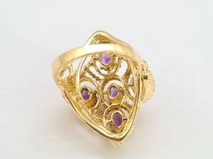 0409: Vintage: 14ct Gold Purple Amethysts Openwork Set Cocktail Ring