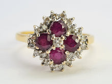 Load image into Gallery viewer, 0419: Vintage: 18ct Gold Rubies Diamonds Geometric Set Cocktail Ring- Date Mark 1977
