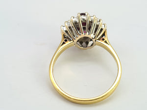 0419: Vintage: 18ct Gold Rubies Diamonds Geometric Set Cocktail Ring- Date Mark 1977