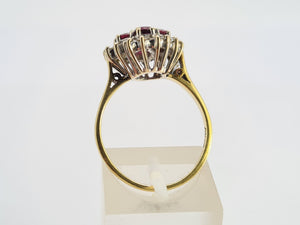 0419: Vintage: 18ct Gold Rubies Diamonds Geometric Set Cocktail Ring- Date Mark 1977