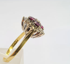 0419: Vintage: 18ct Gold Rubies Diamonds Geometric Set Cocktail Ring- Date Mark 1977