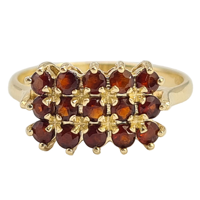 6292 Vintage: 14ct 15 Rich Red  Red Garnets Geometric Set  Signet Ring