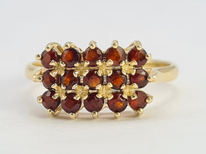 0423: Vintage: 14ct 15 Red Garnets Signet Ring- Lovely symmetry