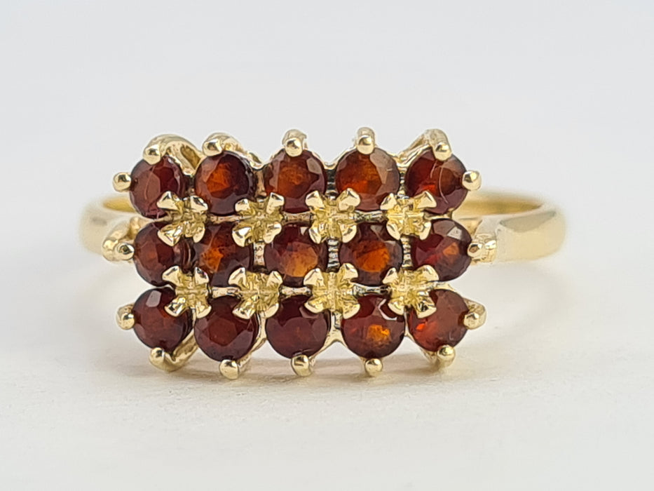 6292 Vintage: 14ct 15 Rich Red  Red Garnets Geometric Set  Signet Ring