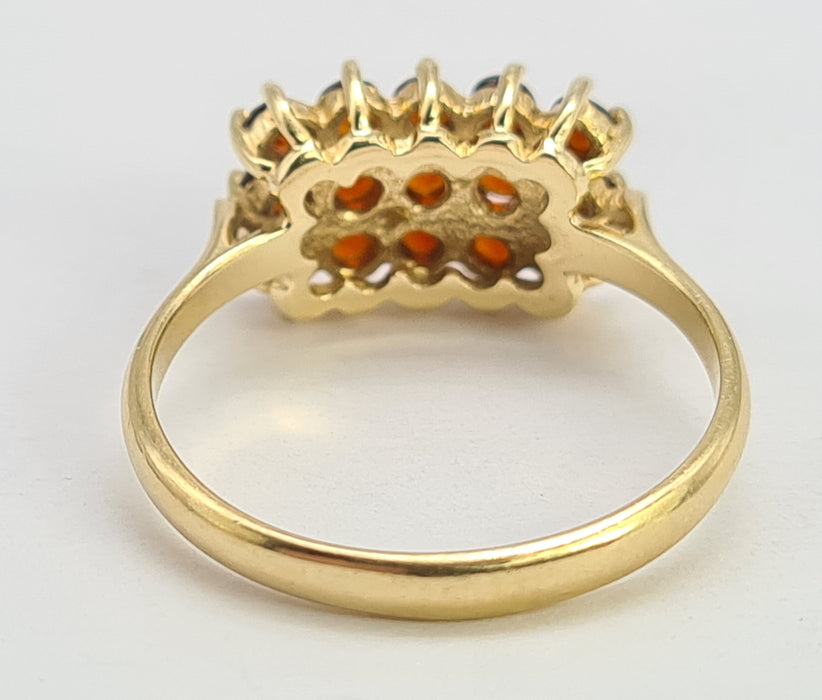 6292 Vintage: 14ct 15 Rich Red  Red Garnets Geometric Set  Signet Ring