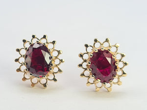 0548: Vintage: 9ct Gold Rich Red Garnet Openwork Earrings- joyous