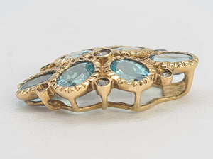 0210: Vintage: Petite 9ct Gold Simulated Aquamarines 7 Diamonds Ring&nbsp;