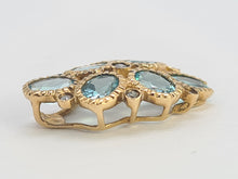 Load image into Gallery viewer, 0210: Vintage: Petite 9ct Gold Simulated Aquamarines 7 Diamonds Ring&nbsp;
