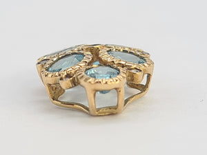 0210: Vintage: Petite 9ct Gold Simulated Aquamarines 7 Diamonds Ring&nbsp;