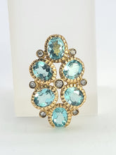 Load image into Gallery viewer, 0210: Vintage: Petite 9ct Gold Simulated Aquamarines 7 Diamonds Ring&nbsp;
