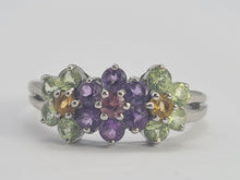 Load image into Gallery viewer, 0352: Vintage: 14ct White Gold Multi-Gems Floral Ring- lovely colour mix
