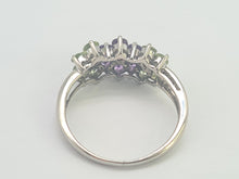 Load image into Gallery viewer, 0352: Vintage: 14ct White Gold Multi-Gems Floral Ring- lovely colour mix
