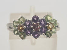 Load image into Gallery viewer, 0352: Vintage: 14ct White Gold Multi-Gems Floral Ring- lovely colour mix
