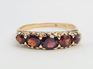 0338: Antique Edwardian 5 Almandine Garnets Stacker/Half Eternity Ring- old is beautiful