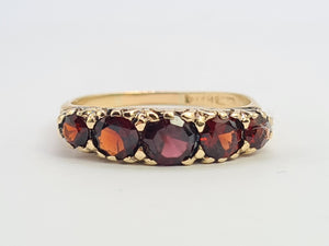 0338: Antique Edwardian 5 Almandine Garnets Stacker/Half Eternity Ring- old is beautiful