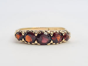 0338: Antique Edwardian 5 Almandine Garnets Stacker/Half Eternity Ring- old is beautiful