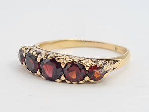 0338: Antique Edwardian 5 Almandine Garnets Stacker/Half Eternity Ring- old is beautiful