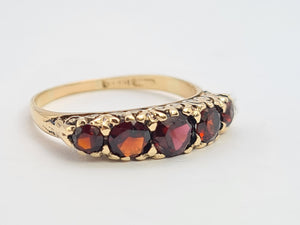 0338: Antique Edwardian 5 Almandine Garnets Stacker/Half Eternity Ring- old is beautiful