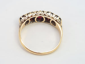 0338: Antique Edwardian 5 Almandine Garnets Stacker/Half Eternity Ring- old is beautiful