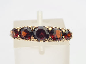 0338: Antique Edwardian 5 Almandine Garnets Stacker/Half Eternity Ring- old is beautiful