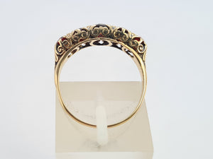 0338: Antique Edwardian 5 Almandine Garnets Stacker/Half Eternity Ring- old is beautiful