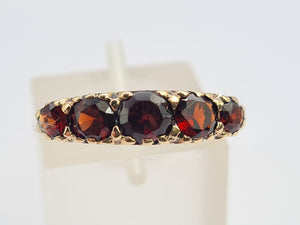 0338: Antique Edwardian 5 Almandine Garnets Stacker/Half Eternity Ring- old is beautiful