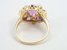 Load image into Gallery viewer, 0462: Vintage: 9ct Gold Lilac Amethysts Pearls Flower Head Ring- beautifully matched
