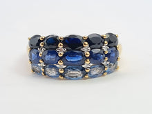 Load image into Gallery viewer, 0489: Vintage 9ct Gold Mixed Blue Sapphires Diamonds Tiered Ring- a rare find
