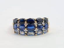 Load image into Gallery viewer, 0489: Vintage 9ct Gold Mixed Blue Sapphires Diamonds Tiered Ring- a rare find
