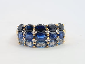 0489: Vintage 9ct Gold Mixed Blue Sapphires Diamonds Tiered Ring- a rare find