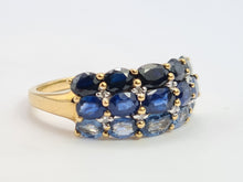 Load image into Gallery viewer, 0489: Vintage 9ct Gold Mixed Blue Sapphires Diamonds Tiered Ring- a rare find
