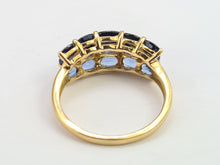 Load image into Gallery viewer, 0489: Vintage 9ct Gold Mixed Blue Sapphires Diamonds Tiered Ring- a rare find
