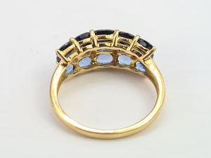 0489: Vintage 9ct Gold Mixed Blue Sapphires Diamonds Tiered Ring- a rare find