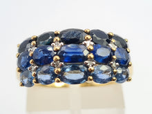 Load image into Gallery viewer, 0489: Vintage 9ct Gold Mixed Blue Sapphires Diamonds Tiered Ring- a rare find
