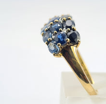 Load image into Gallery viewer, 0489: Vintage 9ct Gold Mixed Blue Sapphires Diamonds Tiered Ring- a rare find
