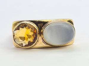 0509: Vintage Exceptional 9ct Gold Moonstone Citrine Ring- rare, iconic