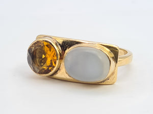 0509: Vintage Exceptional 9ct Gold Moonstone Citrine Ring- rare, iconic