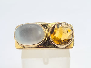 0509: Vintage Exceptional 9ct Gold Moonstone Citrine Ring- rare, iconic