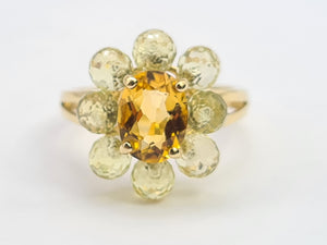 0510: Vintage 9ct Gold Orange Citrine Peridots Flower Head Ring-Splendid