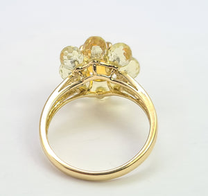 0510: Vintage 9ct Gold Orange Citrine Peridots Flower Head Ring-Splendid