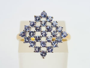 0512: Vintage 9ct Gold 25 Blue Tanzanites Geometric Set Ring-