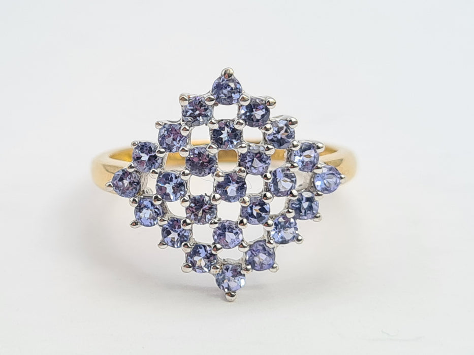 6194 Vintage 9ct Gold 25 Violet Blue Tanzanites Geometric Set Ring