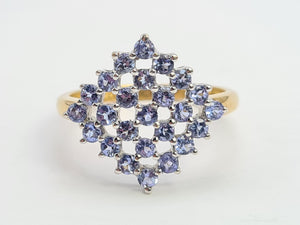 0512: Vintage 9ct Gold 25 Blue Tanzanites Geometric Set Ring-