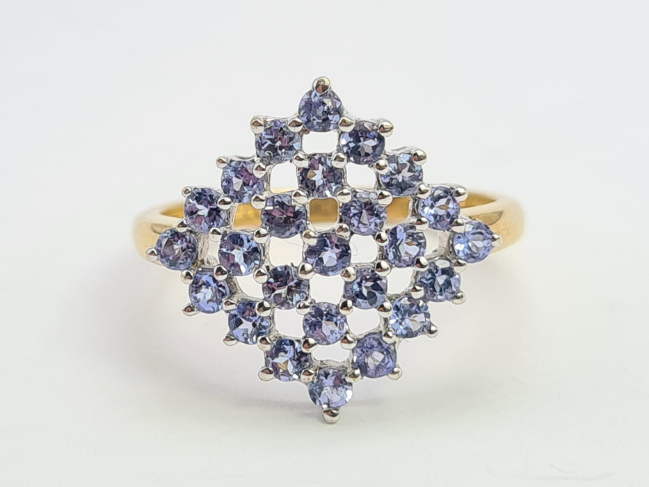 6194 Vintage 9ct Gold 25 Violet Blue Tanzanites Geometric Set Ring